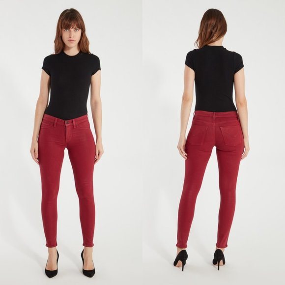 Hudson Nico Mid-Rise Super Skinny Ankle Jeans in Oxblood Wax Red - Picture 5 of 12